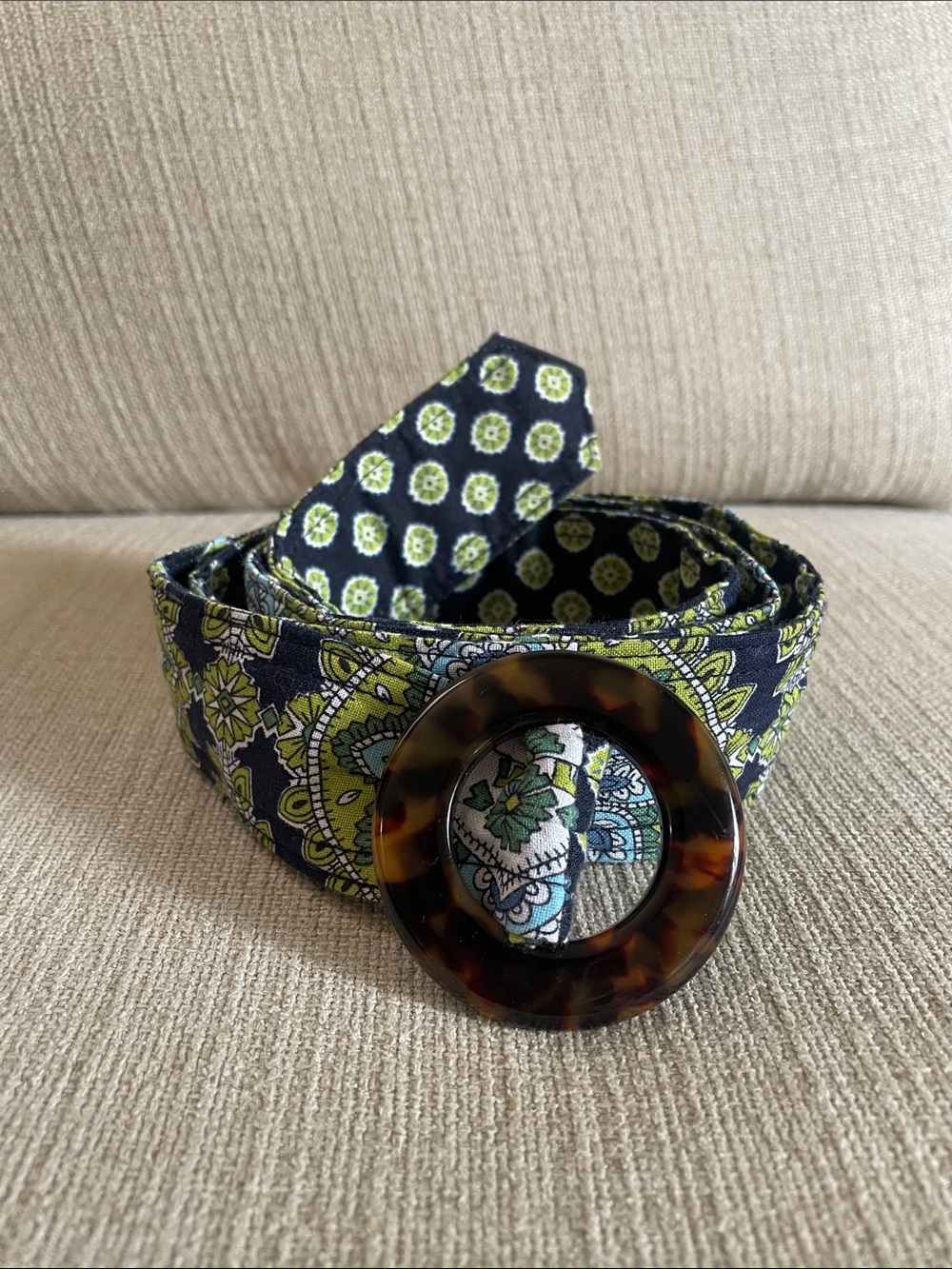 Vera Bradley Fabric Belt with Tortoiseshell Ring Buckle in ‘Cambridge’